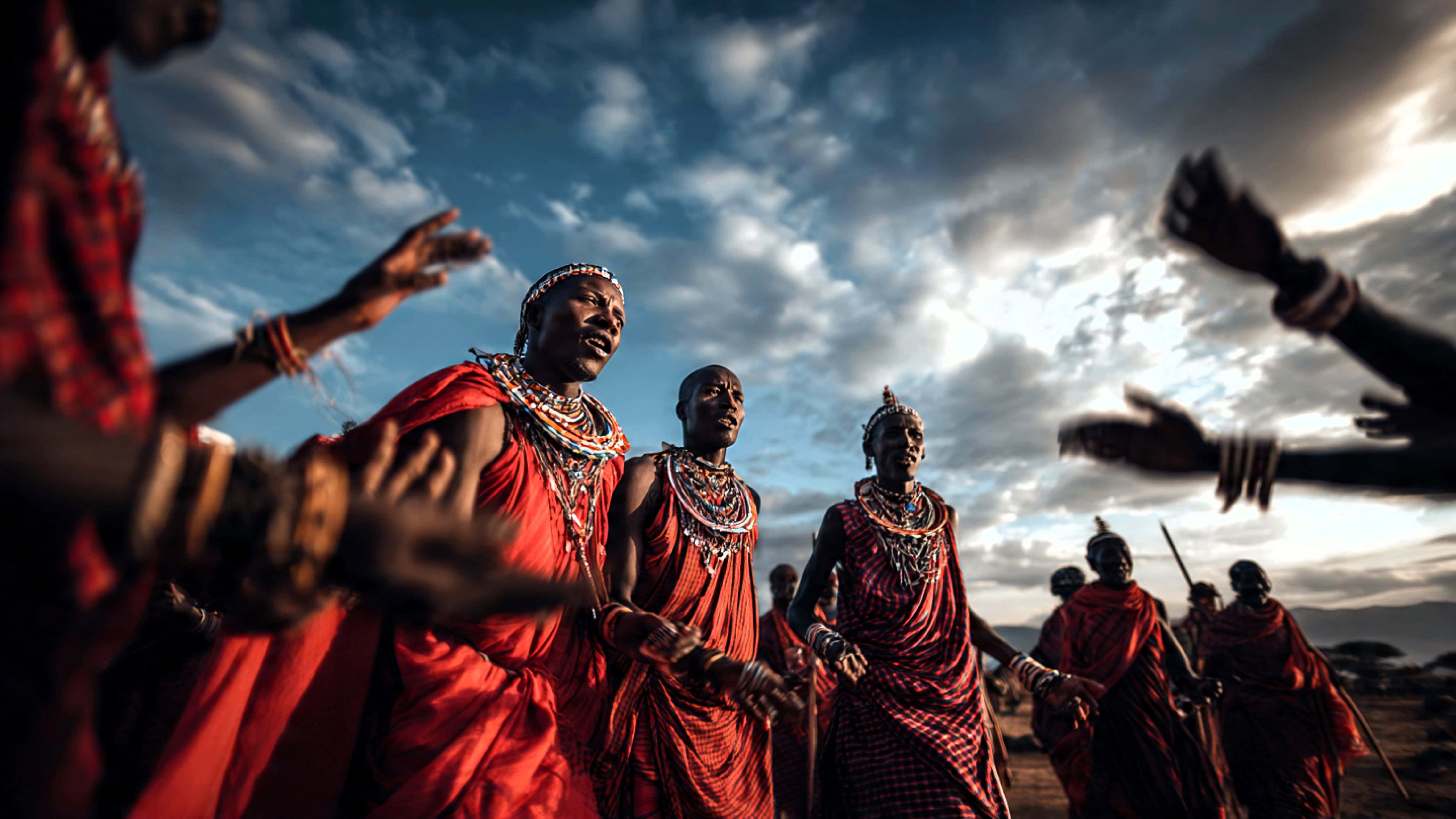 Maasai warriors performing traditional adumu jumping dance